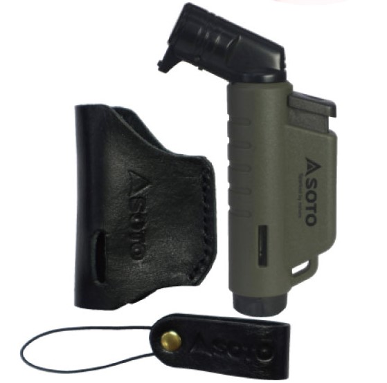 MICRO TORCH HORIZONTAL ARMY GREEN WITH LEATHER CASE 